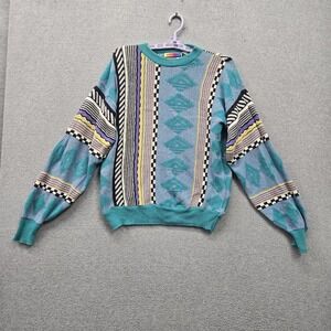 VINTAGE Saturdays Men Sweater XL Blue Geometric Striped Textured Pullover